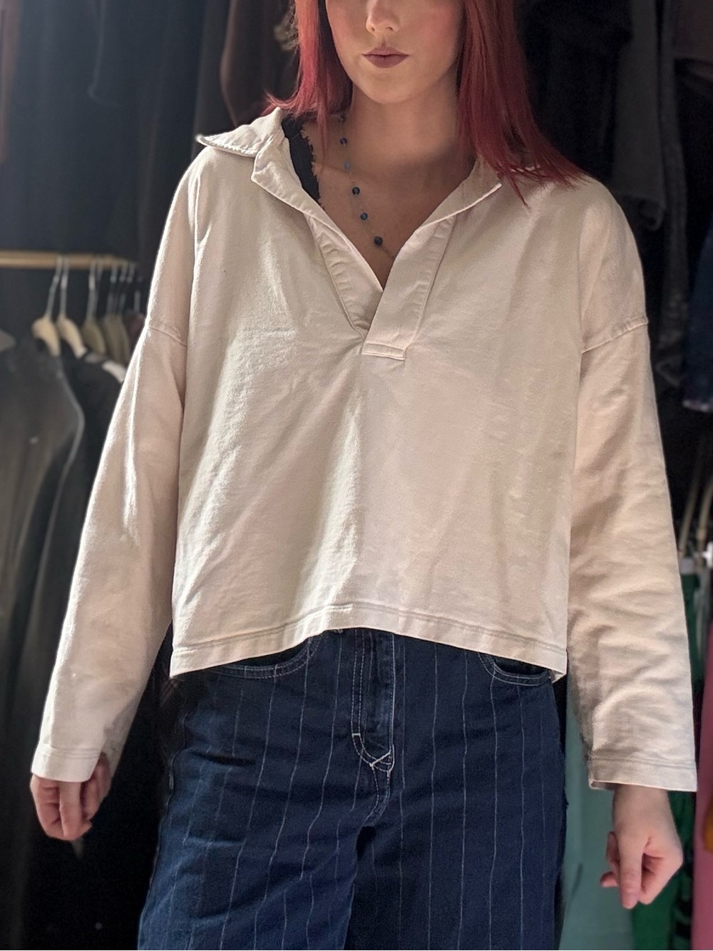 Banana Republic Cream Cropped Collared Sweatshirt - Women